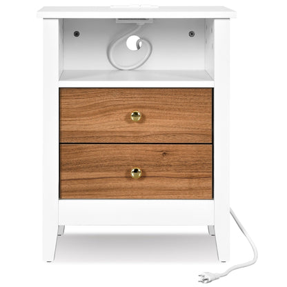 Nightstand Set of 2 with Charging Station End Side Table with 2 Drawers with USB Ports and Outlets Bedside Bed
