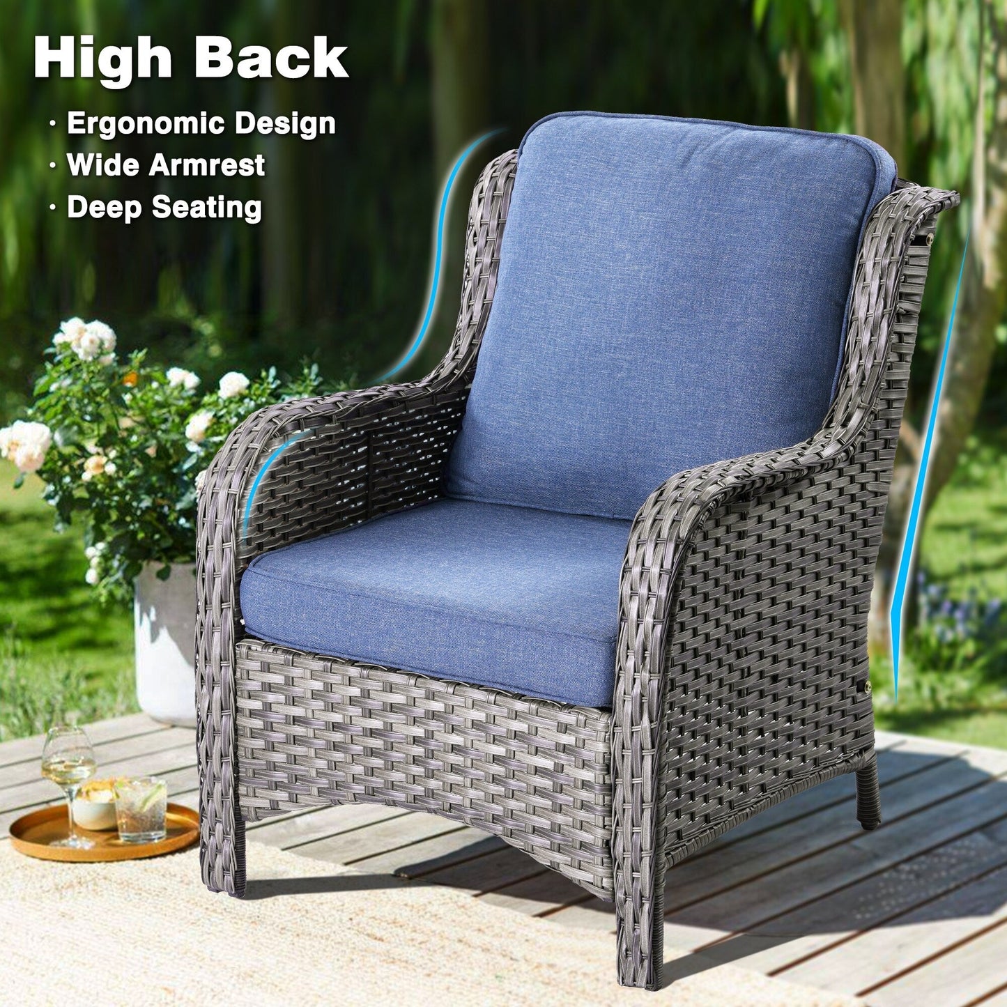 OVIOS 5-piece Patio Wicker High Back Conversation Set