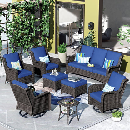 OVIOS 8-piece Patio Wicker Furniture Swivel Chair Set
