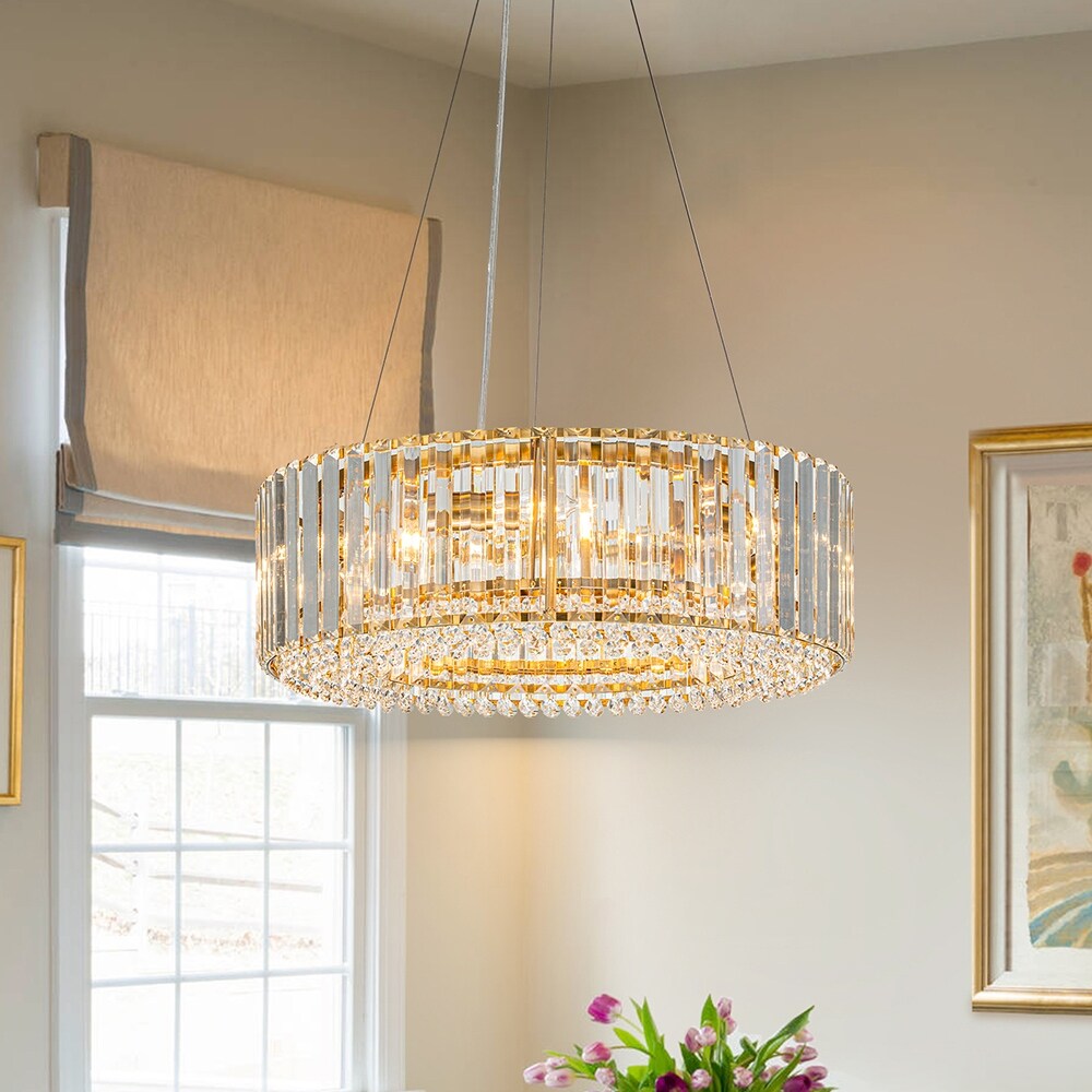 OYIPRO 6/8/12-Light Modern Round Crystal Chandelier Drum Shape Pendant Light for Kitchen Island