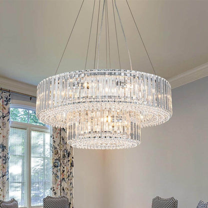 OYIPRO 6/8/12-Light Modern Round Crystal Chandelier Drum Shape Pendant Light for Kitchen Island