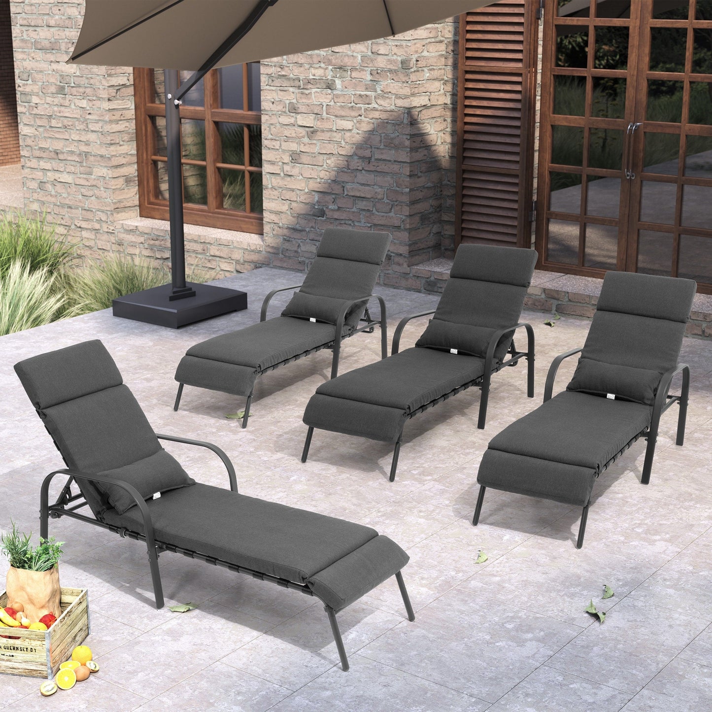 Outdoor Adjustable Patio Chaise Lounge Chair with Cushion Beach Poolside