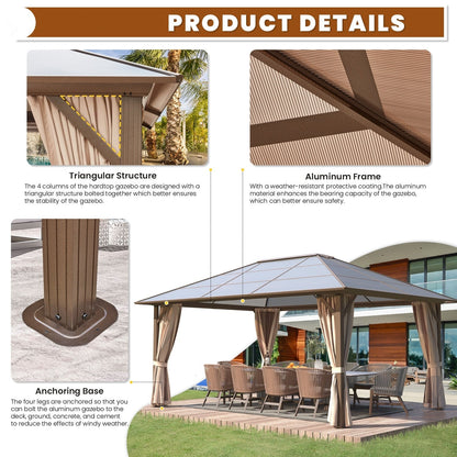 EROMMY Hardtop Gazebo,Outdoor Pergola with Double Roof & Netting & Curtains,Heavy Duty Canopy for Patio, Backyard, Pool party