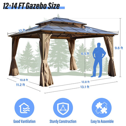 EROMMY Hardtop Gazebo,Outdoor Pergola with Double Roof & Netting & Curtains,Heavy Duty Canopy for Patio, Backyard, Pool party