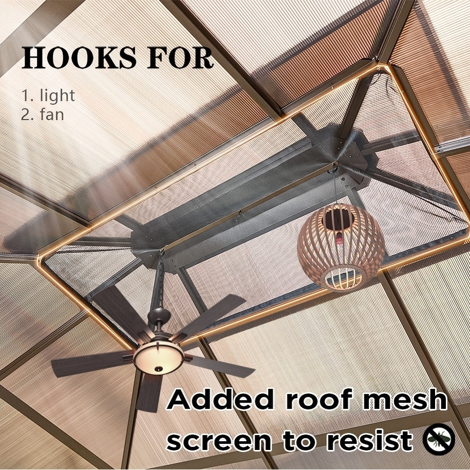 EROMMY Hardtop Gazebo,Outdoor Pergola with Double Roof & Netting & Curtains,Heavy Duty Canopy for Patio, Backyard, Pool party