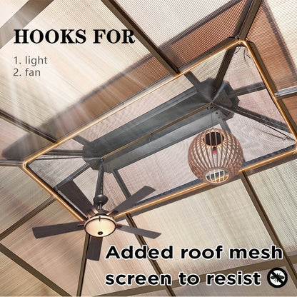 EROMMY Hardtop Gazebo,Outdoor Pergola with Double Roof & Netting & Curtains,Heavy Duty Canopy for Patio, Backyard, Pool party