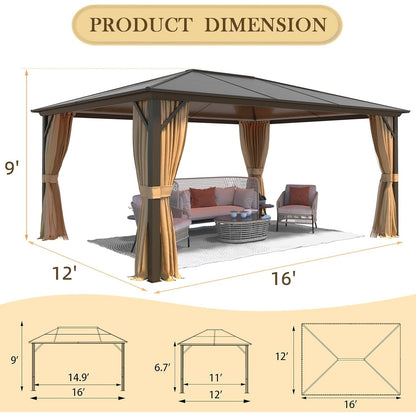 Hardtop Gazebo for Backyard – Permanent Pergola with Netting, Curtains & Double Roof, All-Weather Outdoor Shelter