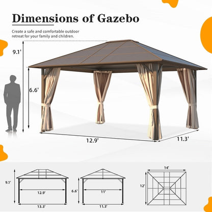 Hardtop Gazebo for Backyard – Permanent Pergola with Netting, Curtains & Double Roof, All-Weather Outdoor Shelter