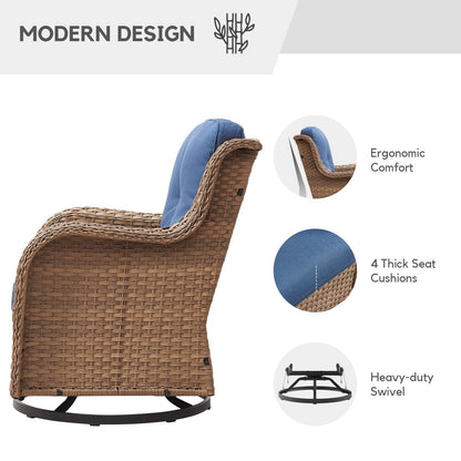 Gymojoy Outdoor Wicker Rocking Lounge Chairs with Swivel Base (Set of 2)