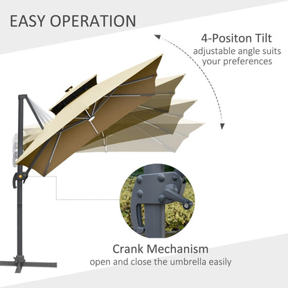 Outsunny 10ft Solar LED Patio Umbrella, Offset Hanging Umbrella with 360° Rotation, Cross Base, 8 Ribs, Tilt and Crank