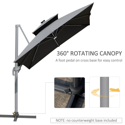 Outsunny 10ft Solar LED Patio Umbrella, Offset Hanging Umbrella with 360° Rotation, Cross Base, 8 Ribs, Tilt and Crank