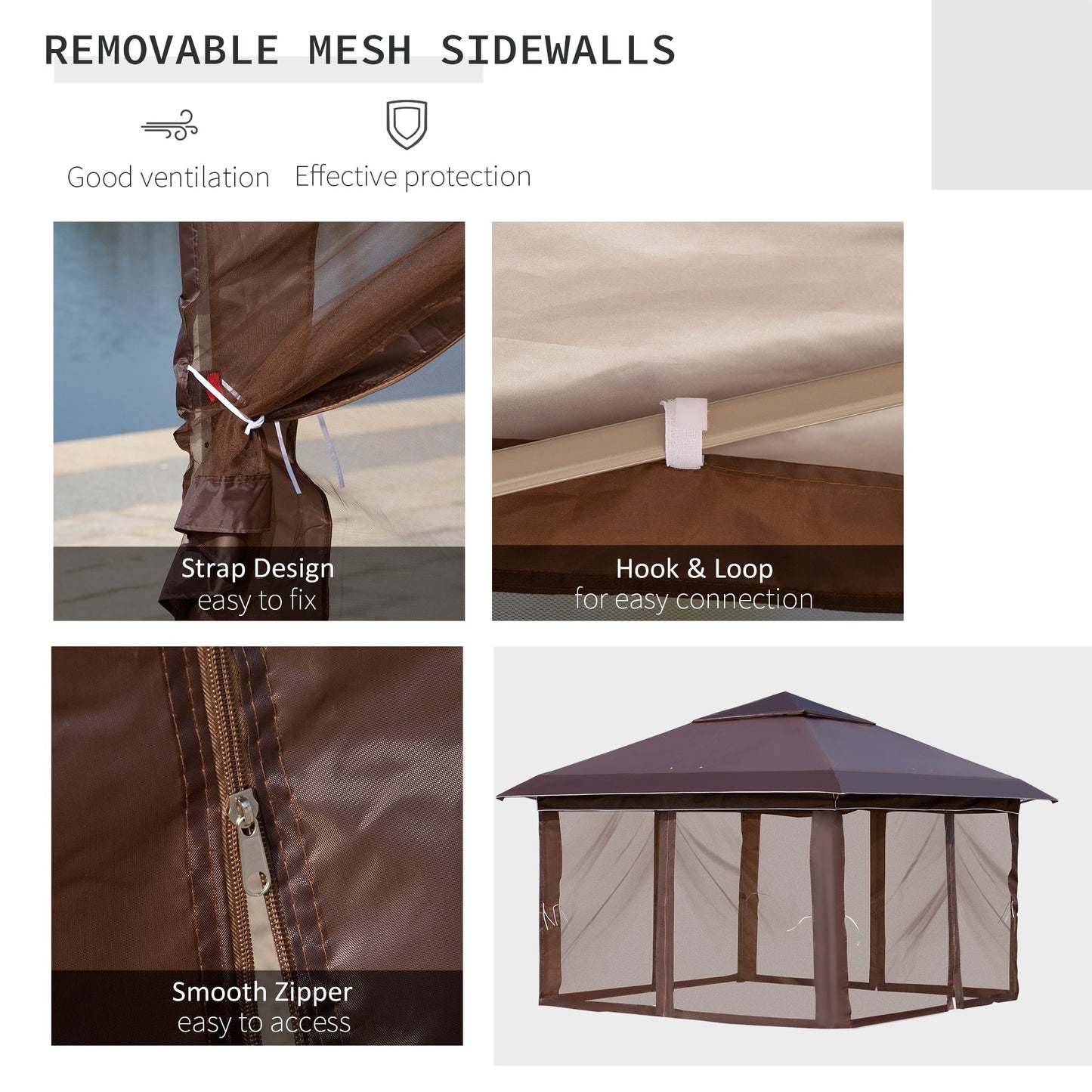 Outsunny 12' x 12' Pop Up Canopy Sun Shade Instant Tent Folding with Mesh Sidewall Netting, 3-Level Adjustable Height