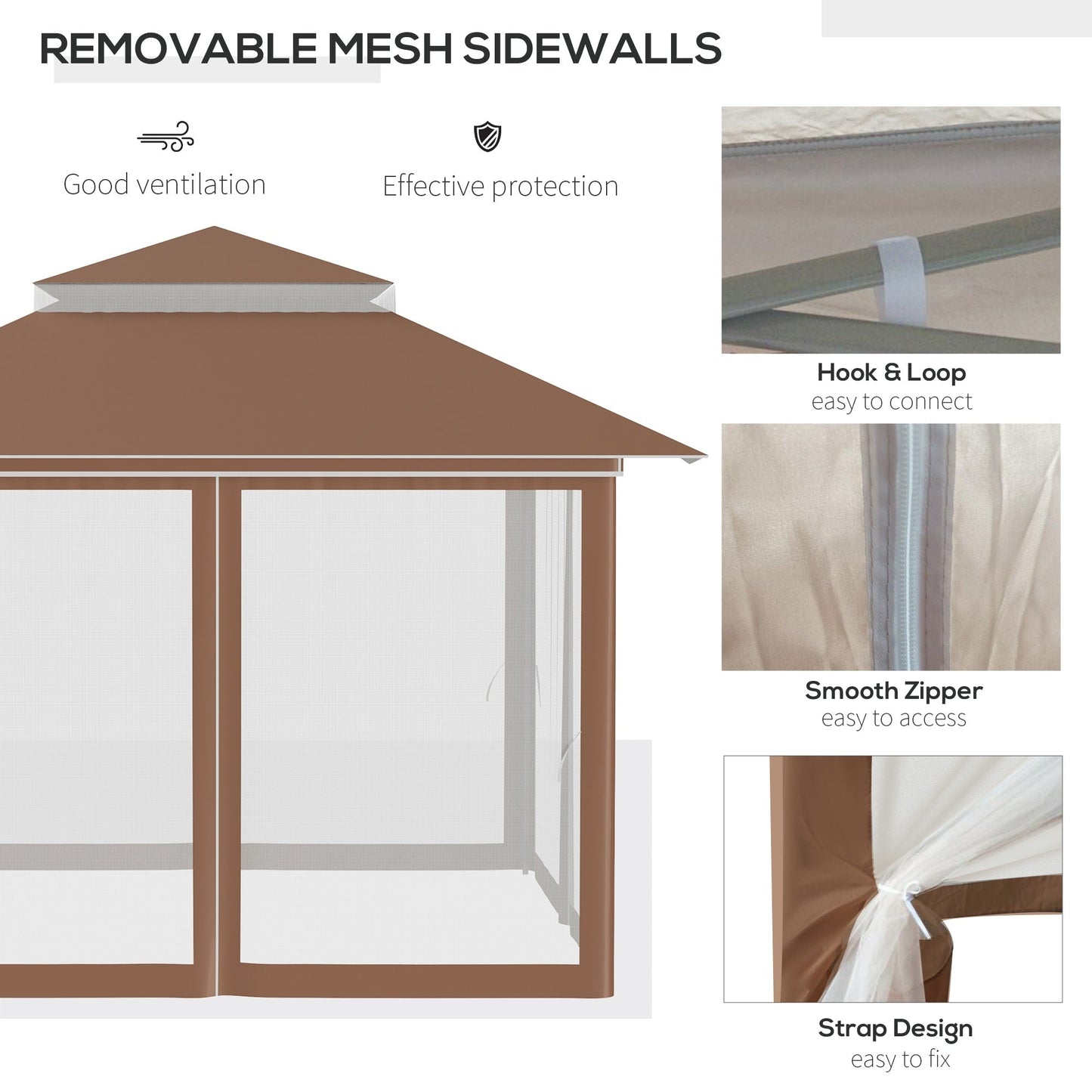 Outsunny 12' x 12' Pop Up Canopy Sun Shade Instant Tent Folding with Mesh Sidewall Netting, 3-Level Adjustable Height
