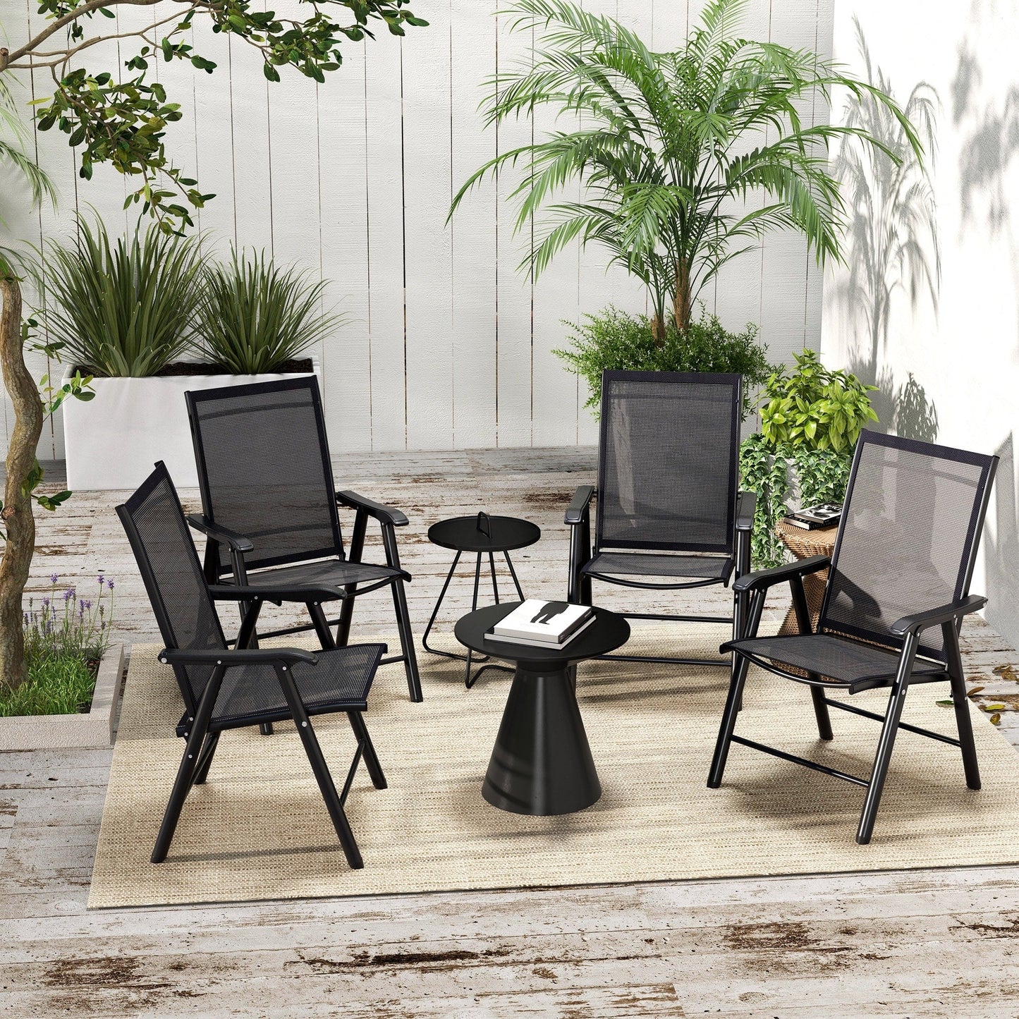 Outsunny 4-piece Folding Patio Chair Set with a Simple & Chic Design, Comfortable for the Deck, Garden, Yard & Travel
