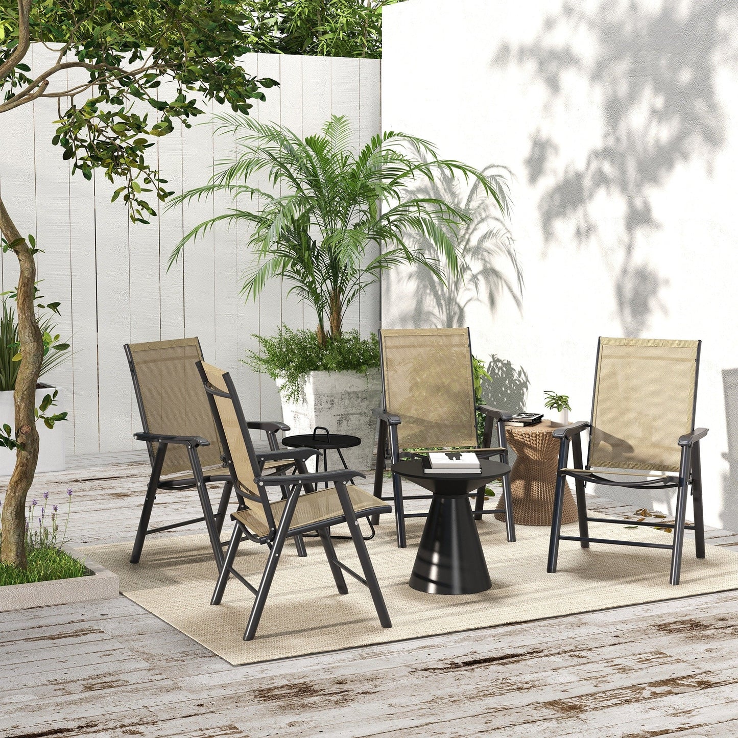 Outsunny 4-piece Folding Patio Chair Set with a Simple & Chic Design, Comfortable for the Deck, Garden, Yard & Travel