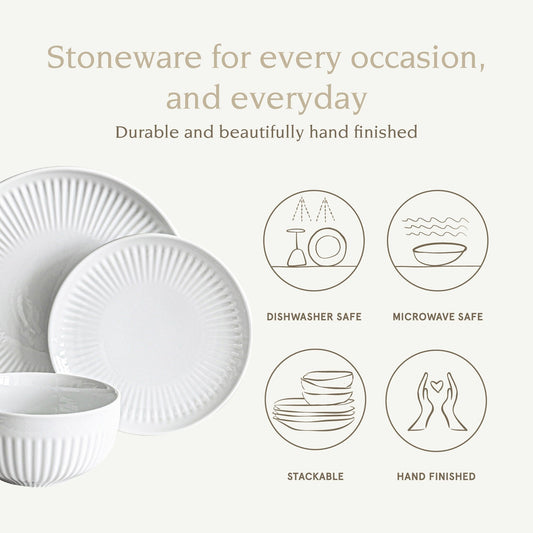 Over and Back White Porcelain 24pc Fluted Dinnerware Set