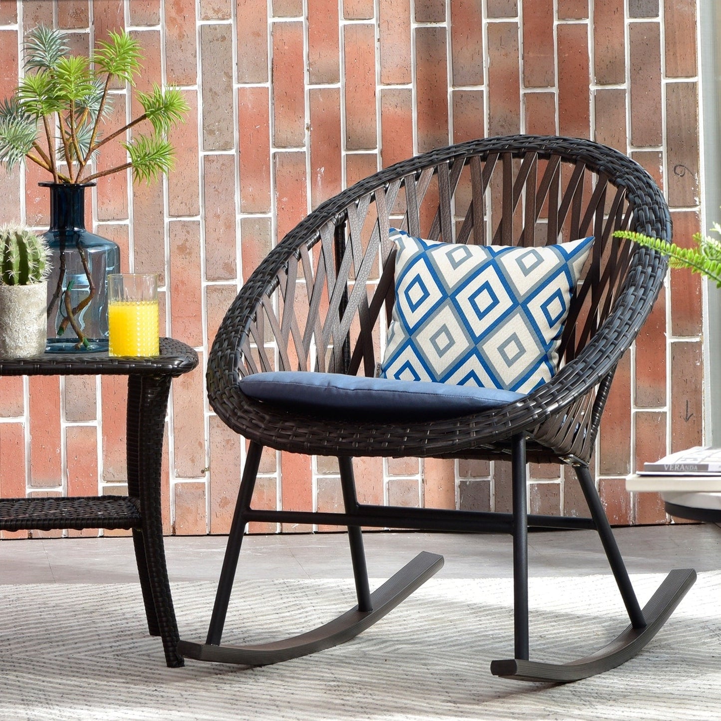 OVIOS 3-piece Patio Rocking Chair Bistro Set with Glass Coffee Table