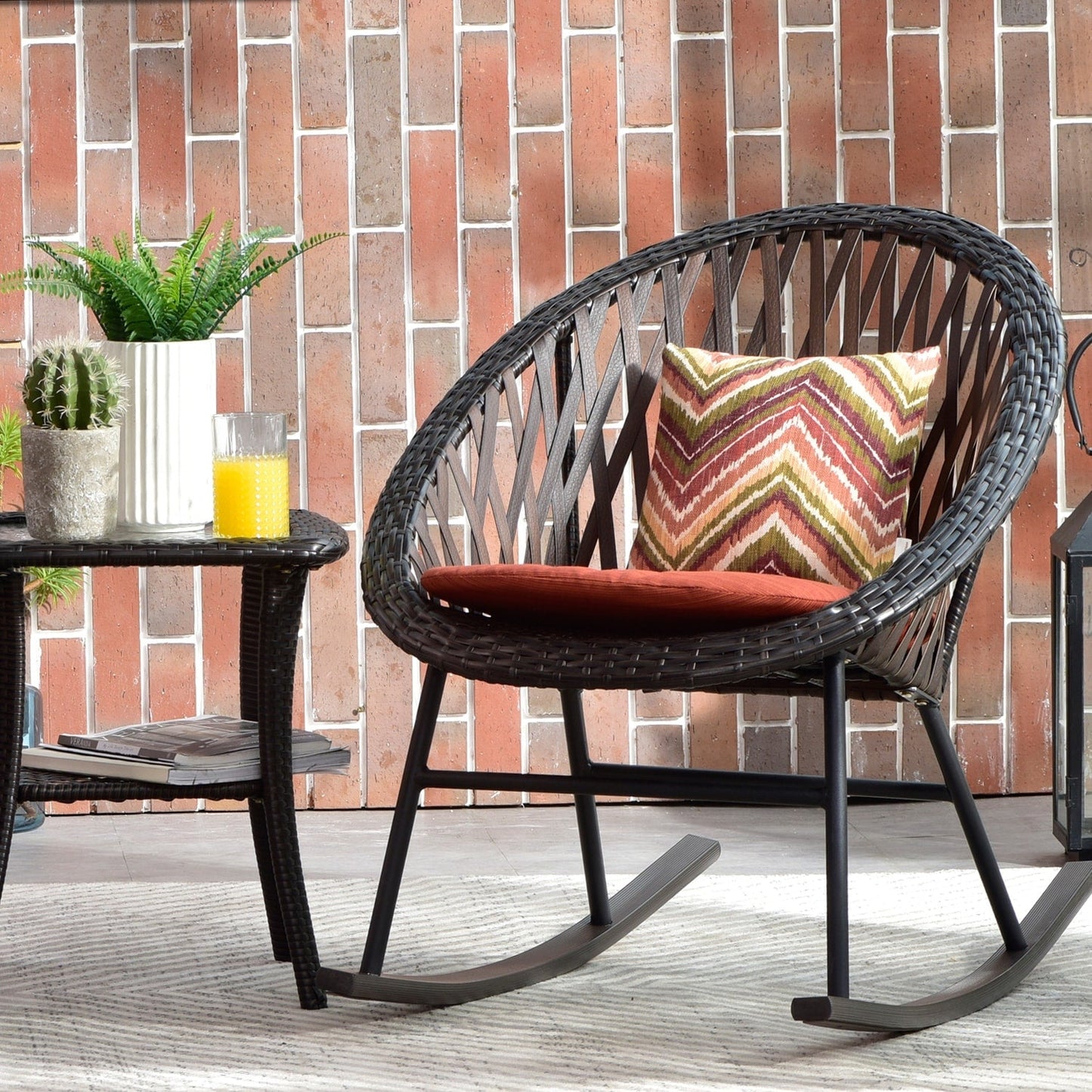 OVIOS 3-piece Patio Rocking Chair Bistro Set with Glass Coffee Table