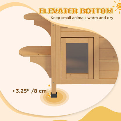 PawHut Fir Wood 2-Story Outdoor Cat House, Wooden Feral Cat Shelter with Openable Asphalt Roof for Indoor/Outdoor, White / Grey