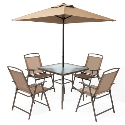 Pellebant 6 Piece Patio Set with Table, Umbrella and 4 Folding Chairs - 22.4Wx26.8Dx34.4H