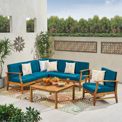 Perla Outdoor 7-piece Acacia Wood Sofa Set with Cushion by Christopher Knight Home
