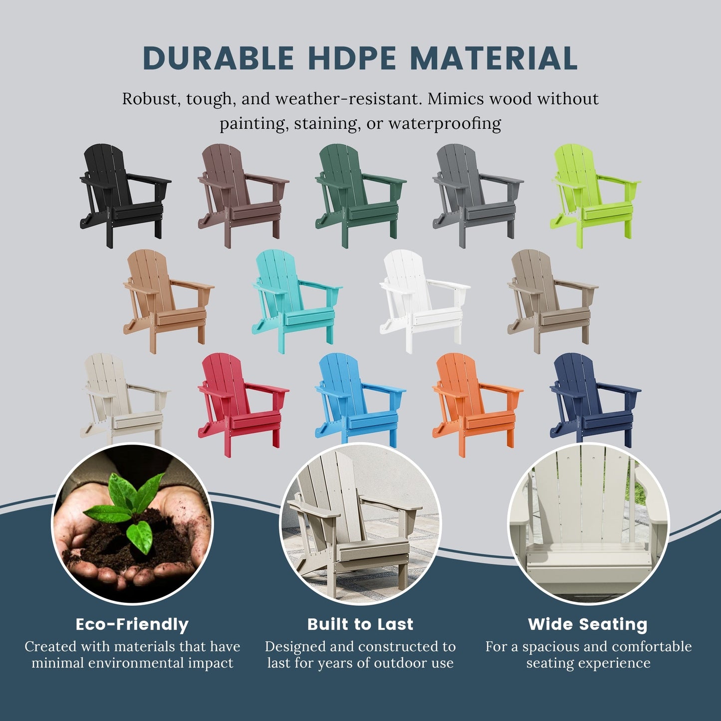 Polytrends Laguna Fade Resistant All Weather Outdoor Patio Folding Adirondack Chair