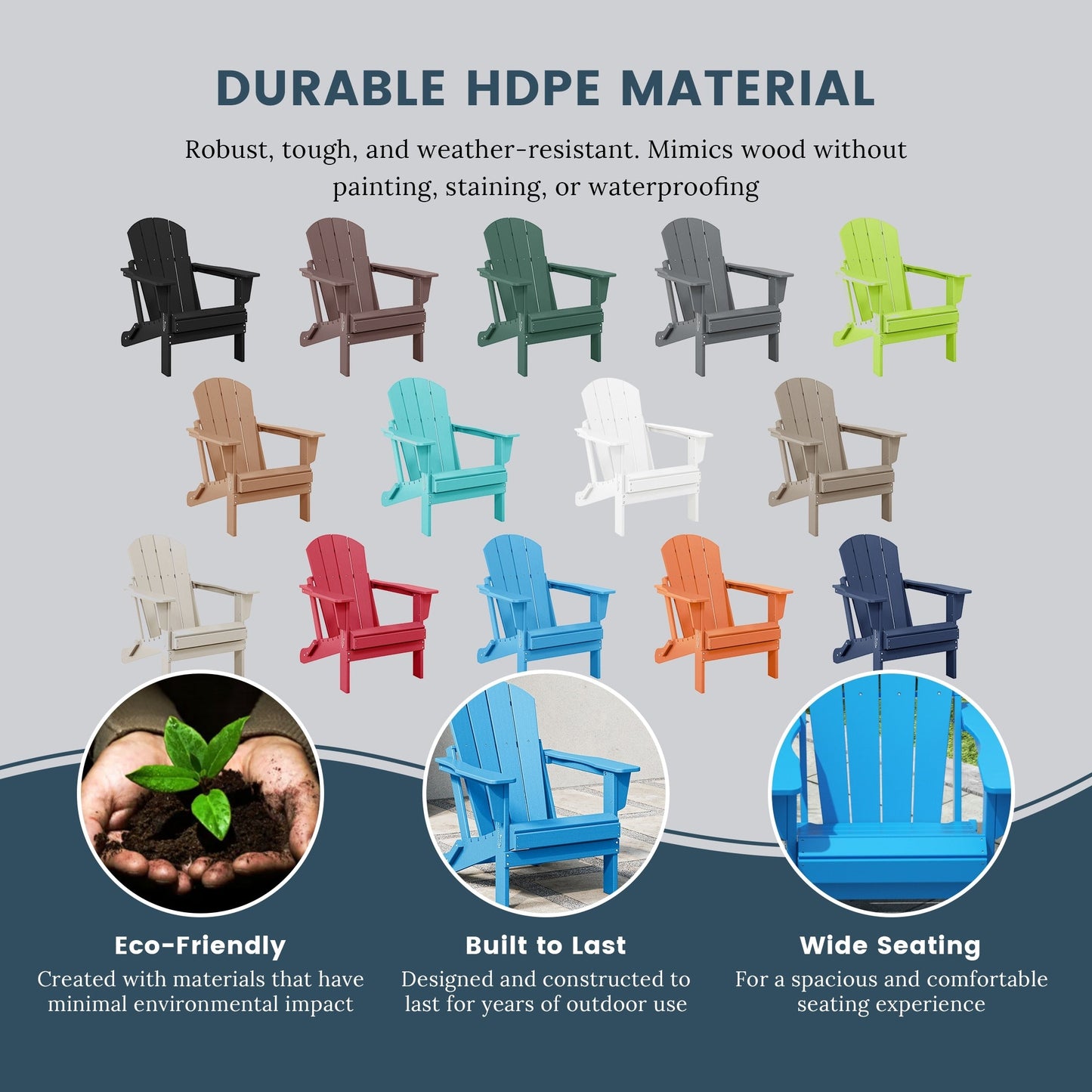 Polytrends Laguna Fade Resistant All Weather Outdoor Patio Folding Adirondack Chair