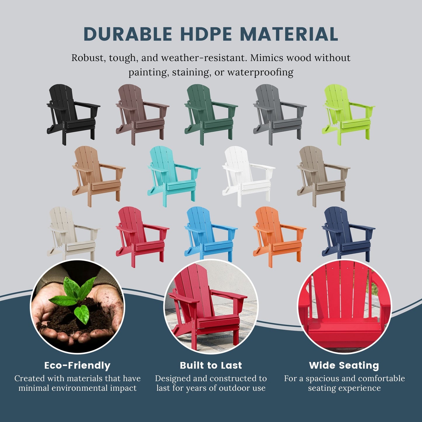 Polytrends Laguna Fade Resistant All Weather Outdoor Patio Folding Adirondack Chair