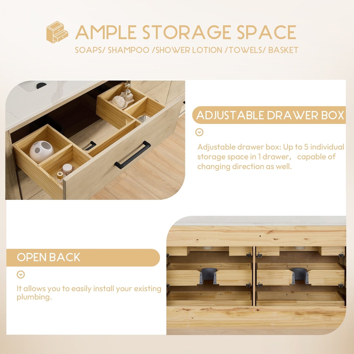 Porto Bath Vanity with White Quartz Stone Top without Mirror