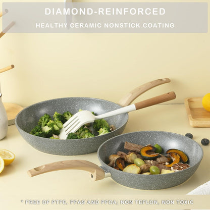 Pots and Pans Set Non stick, Ceramic Cookware Set Nonstick Kitchen Cooking Set w/Frying Pan Saucepan Saute Pan Casserole