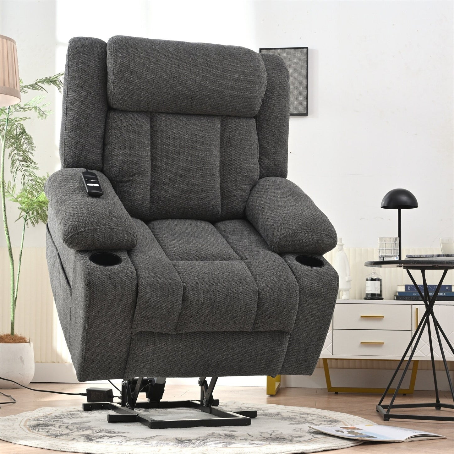 Power Lift Recliner Chair for Elderly, Fabric Lift Chairs w/ Extended Footrest, with 2 Cup Holders,Side Pockets, Remote Control