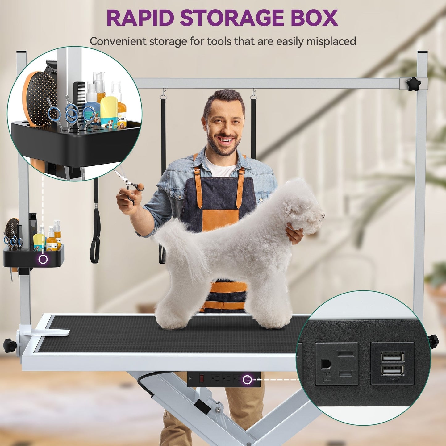 Professional Electric Dog Grooming Table for Large Dogs Heavy Duty Pet Grooming Table w/Aluminum Dog Grooming Arm - 50''W