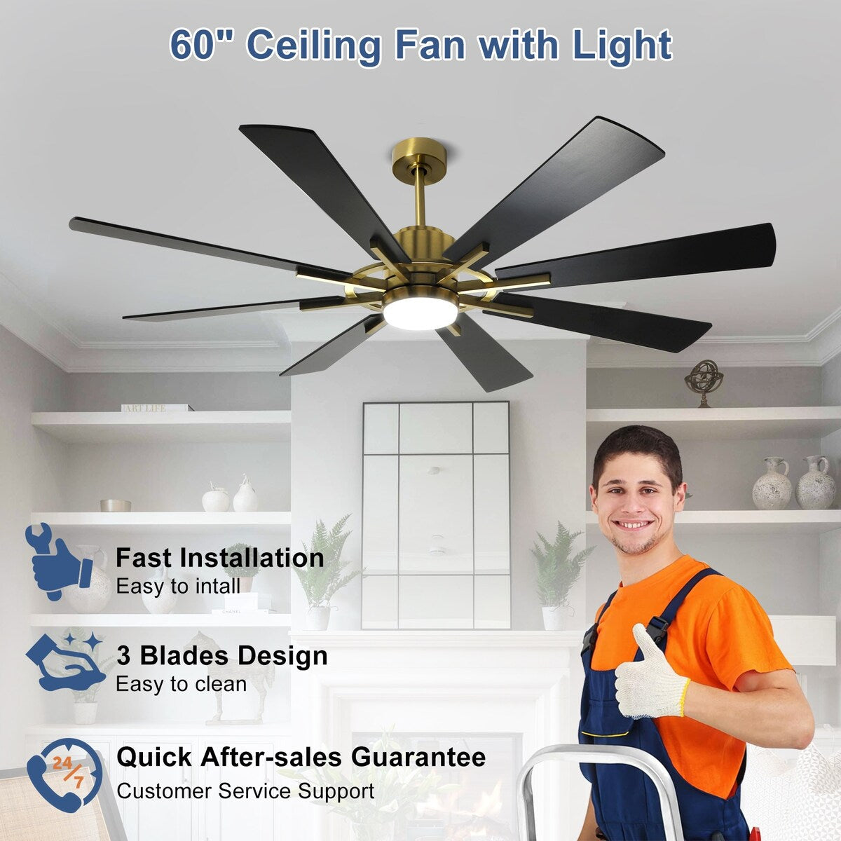 Remote Ceiling fan with Lights Large 8 Wooden Blades