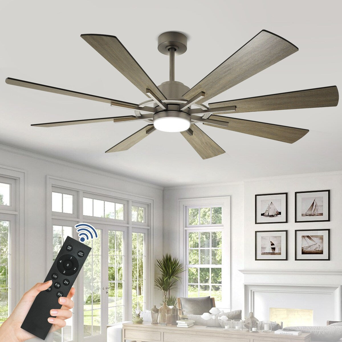Remote Ceiling fan with Lights Large 8 Wooden Blades