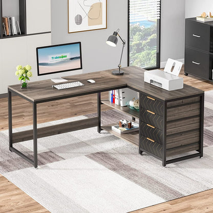 Reversible L-Shaped Office Desk Computer Desk Sturdy Writing Table Workstation
