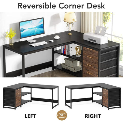 Reversible L-Shaped Office Desk Computer Desk Sturdy Writing Table Workstation