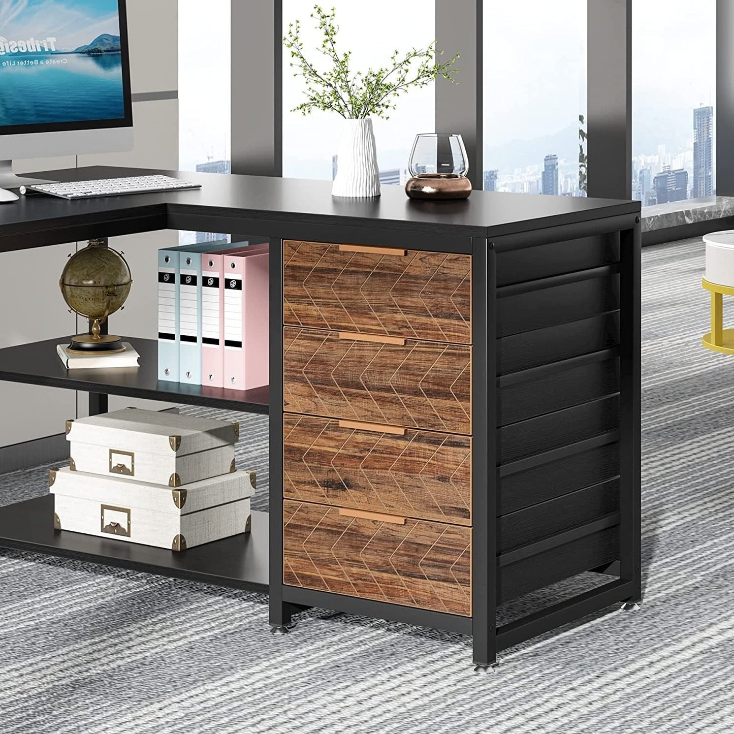 Reversible L-Shaped Office Desk Computer Desk Sturdy Writing Table Workstation