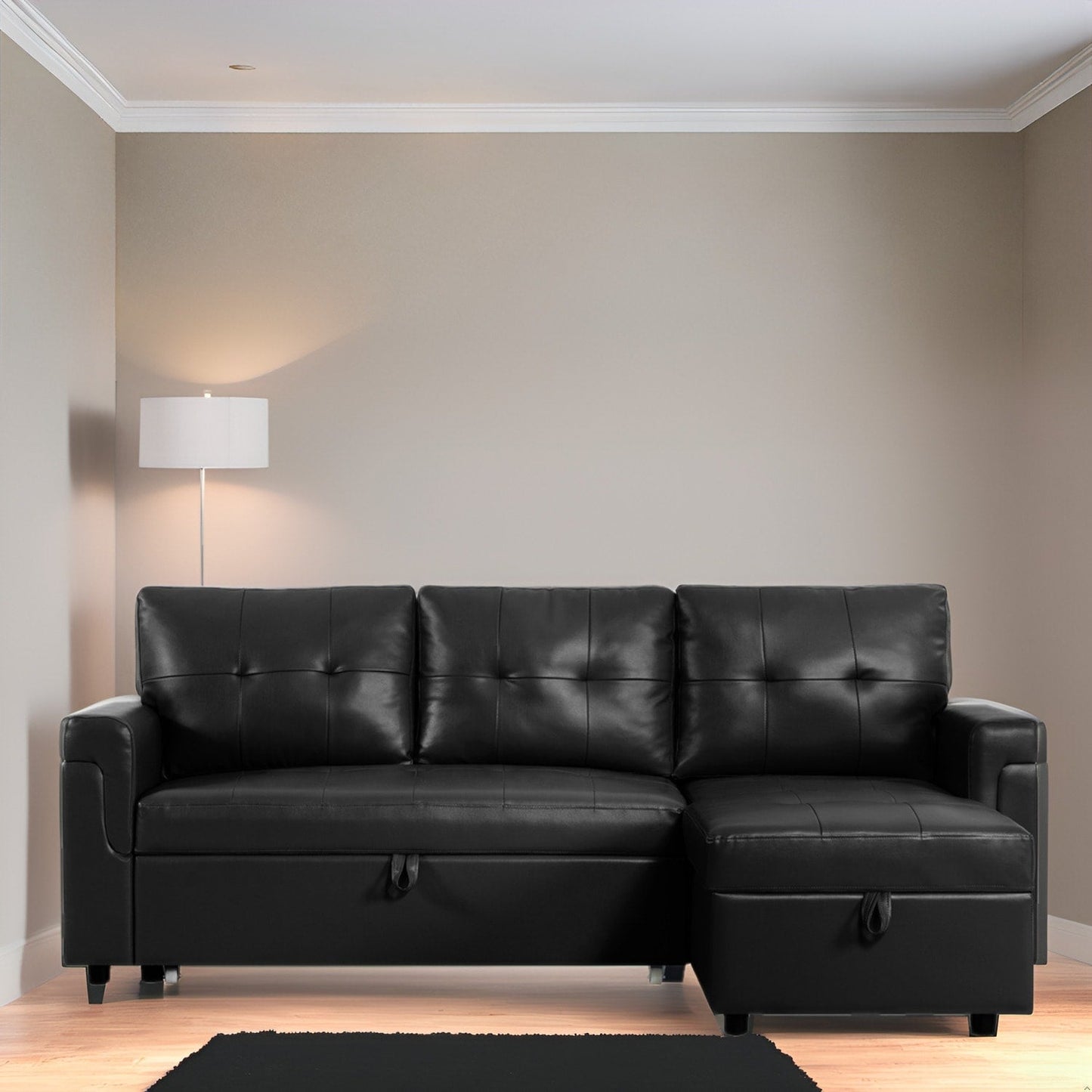 Reversible Sectional Sofa with Pull-Out Sleeper Bed, Hidden Storage Chaise, Durable Legs,