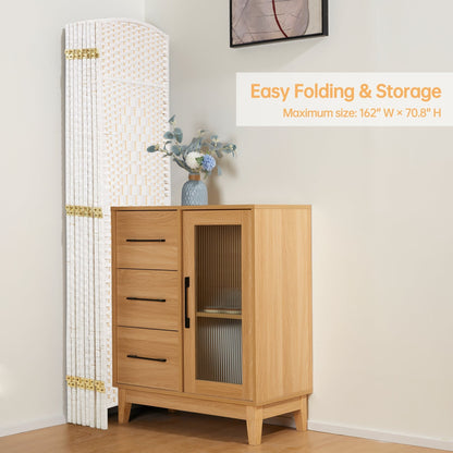 Room Divider 6 FT Tall Weave Fiber Freestanding Privacy Screen Folding Screen