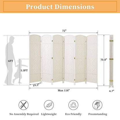 Room Divider 6 FT Tall Weave Fiber Freestanding Privacy Screen Folding Screen
