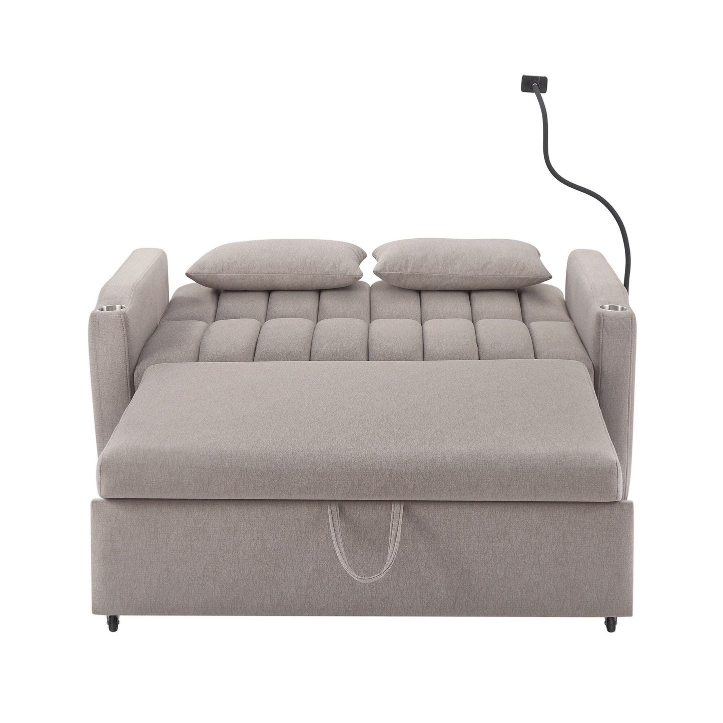 Roomfitters Convertible Loveseat Sofa Bed with USB Ports, Side Pockets, Cup Holders, and Swivel Phone Holder for Living Room