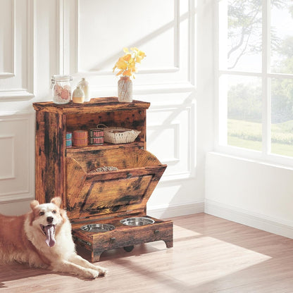 Roomfitters Dog Feeding Station with 2 Elevated Dog Bowls, Tilt Out Pet Feeding Cabinet Station