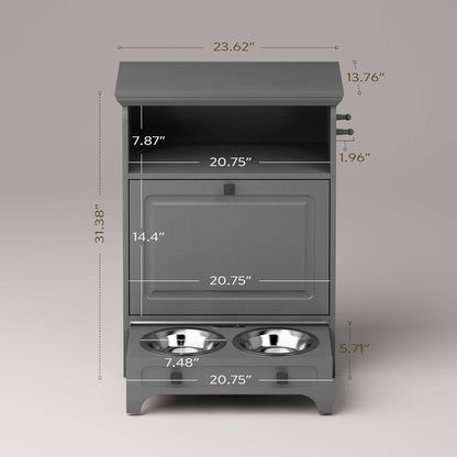 Roomfitters Dog Feeding Station with 2 Elevated Dog Bowls, Tilt Out Pet Feeding Cabinet Station