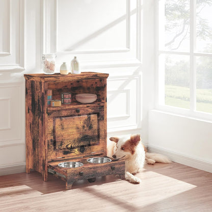 Roomfitters Dog Feeding Station with 2 Elevated Dog Bowls, Tilt Out Pet Feeding Cabinet Station