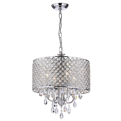 Round Beaded Drum Chandelier with Hanging Crystals