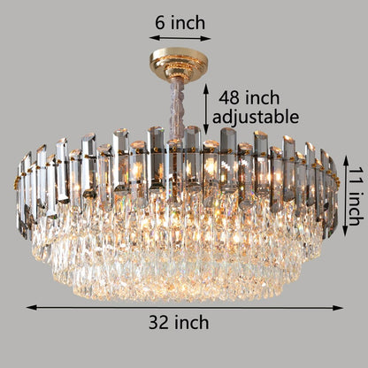 Round Layer Shining Crystal Ceiling Chandelier Lamp with 3 Color Lighting Pendant Light Fixture