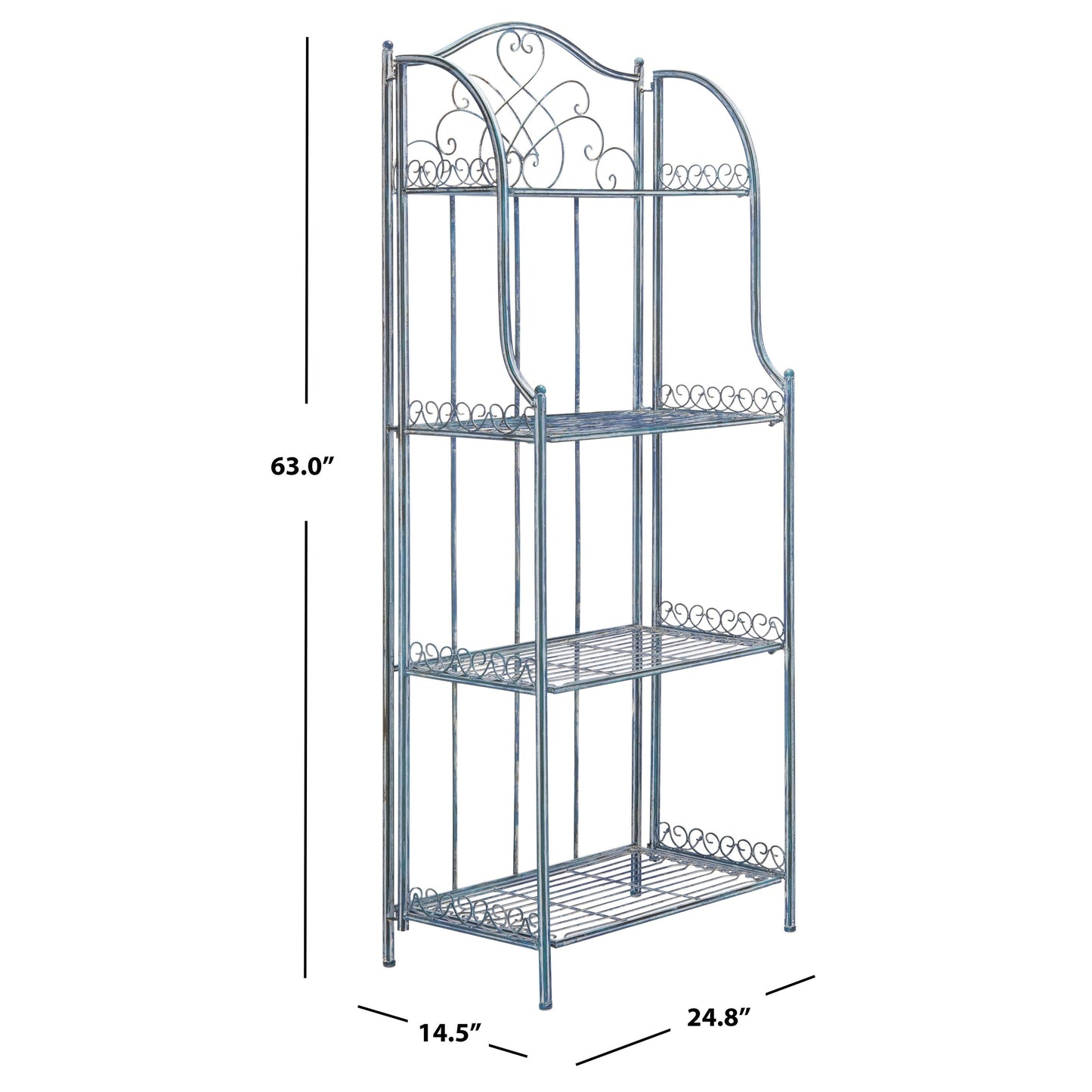 SAFAVIEH Bryn Victorian Wrought Iron 4-Tier Outdoor Bakers Rack - 25 In. W x 15 In. D x 63 In. H - 25W x 15D x 63H