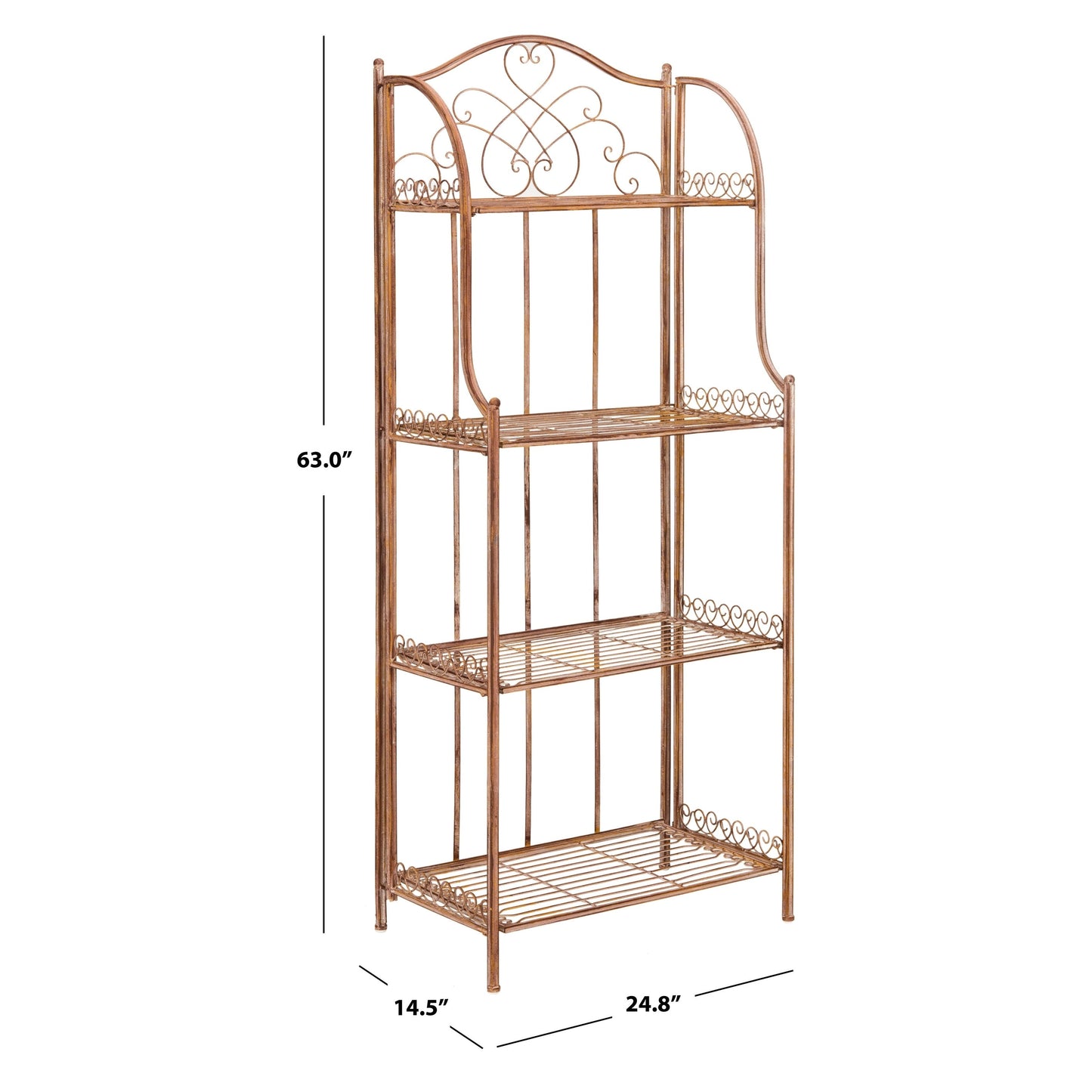 SAFAVIEH Bryn Victorian Wrought Iron 4-Tier Outdoor Bakers Rack - 25 In. W x 15 In. D x 63 In. H - 25W x 15D x 63H