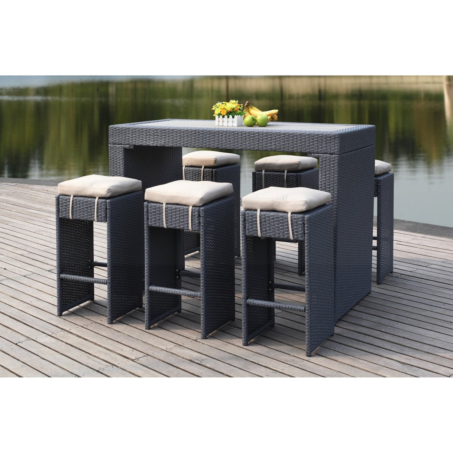 SAFAVIEH Outdoor Euda Bar Set (7-Piece) - 29Wx59Dx42H