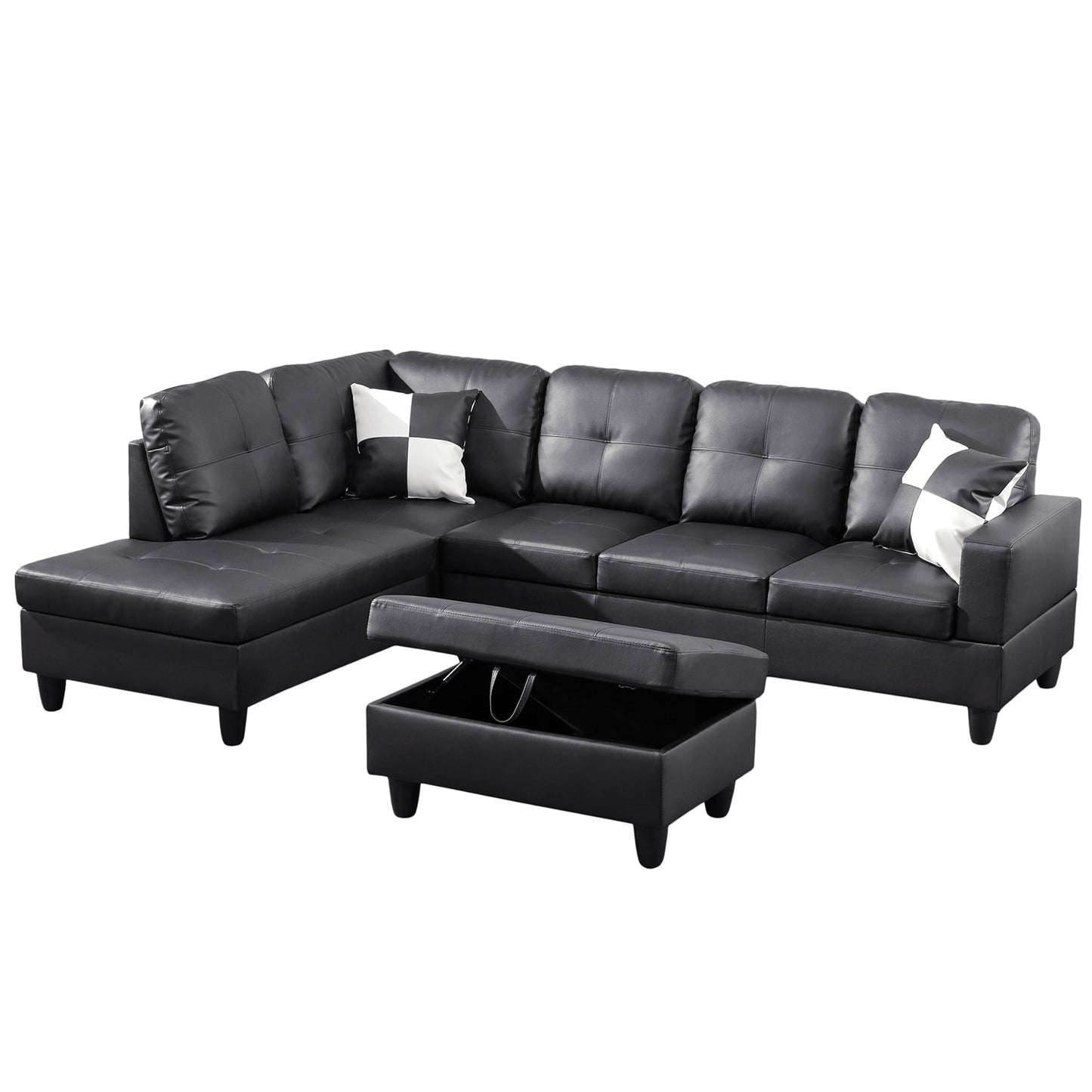 Semi PU Synthetic Leather 3-Piece Couch Living Room Sofa Set